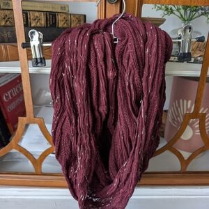 Burgundy Knit Infinity Scarf with Silver Accents